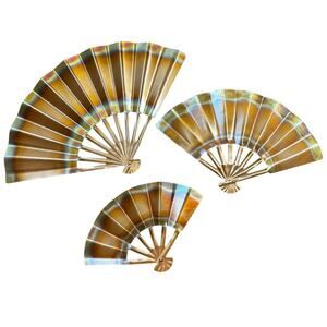 Vintage set (3) metal fans wall decor copper brass gold tones graduated sizes